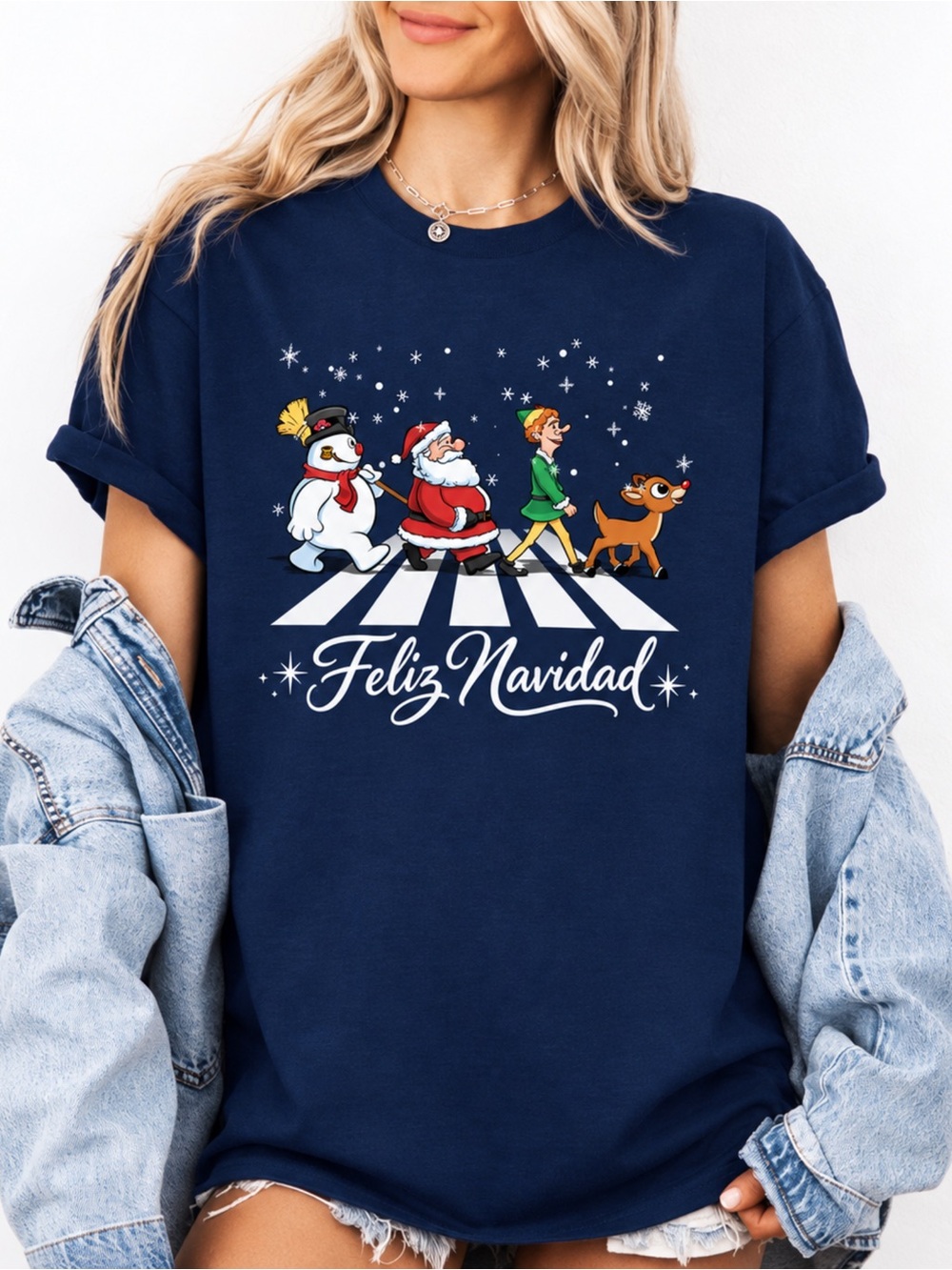 Feliz Navidad Christmas Movies Abbey Road T-Shirt Gildan Navy NWT